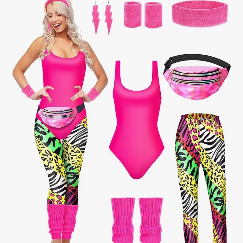 Vibrant Pink 80s Workout Costume Set